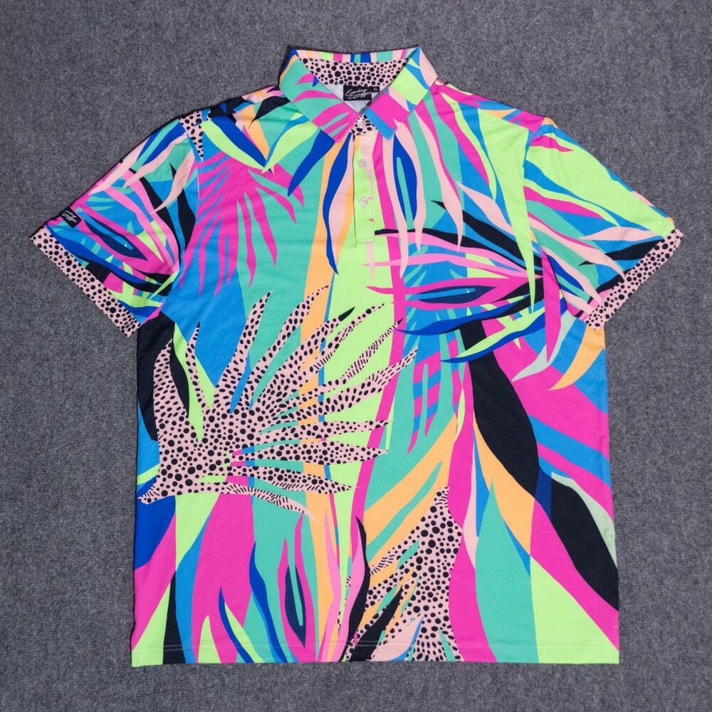 Sunday Swagger Lolla Polo Shirt Mens XL Neon Tropical Multicolor Reef Beach Golf